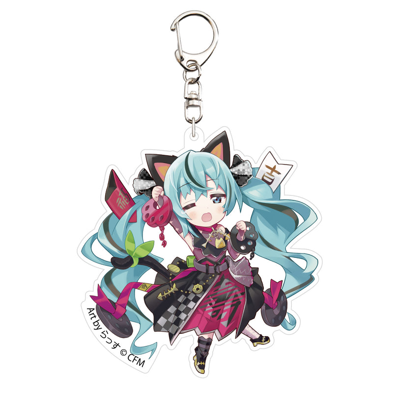 Hatsune Miku x Maneki-neko KADOKAWA Acrylic Key Chain Art by Rassu Black Cat