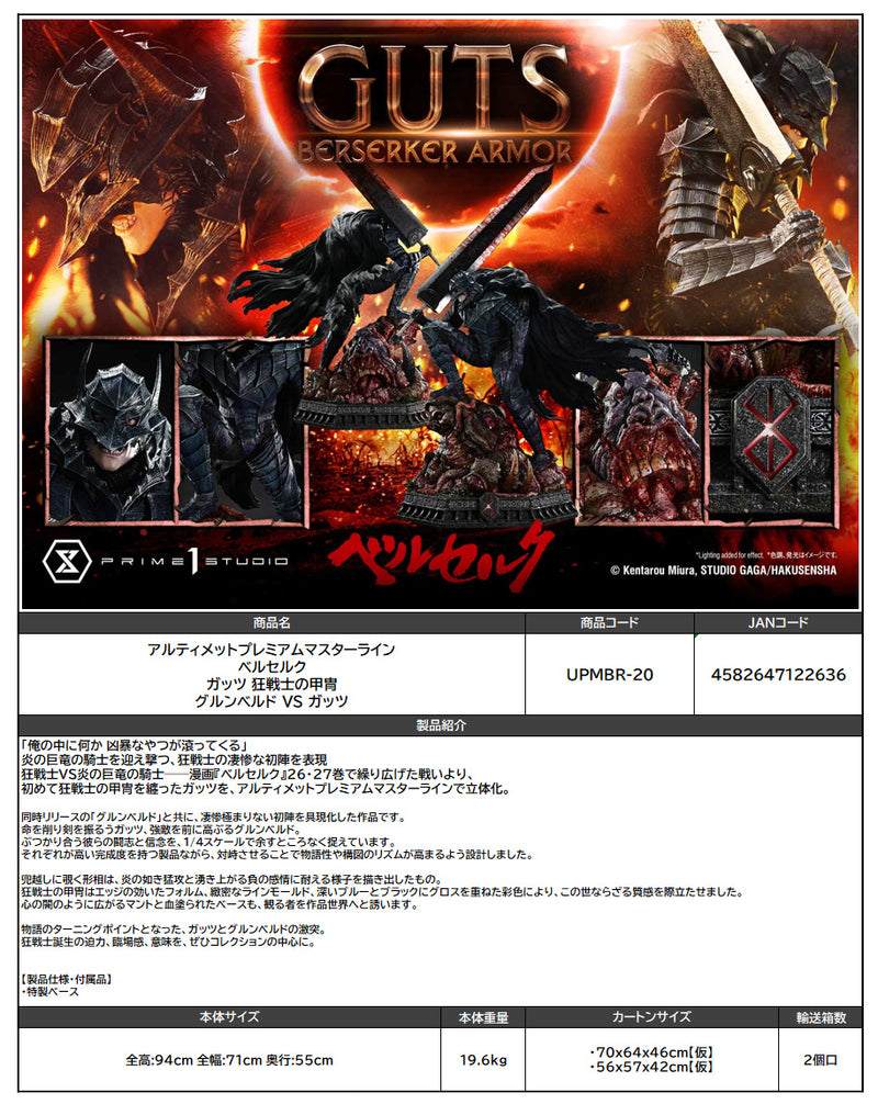 Berserk Prime 1 Studio Ultimate Premium Masterline Guts Berserker Armor Grunbeld VS Guts