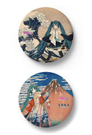 HATUNE MIKU×KATSUSHIKA HOKUSAI Presence CO., LTD. iXima Large Pinback Button The Great Wave off Kanagawa/Fine Wind, Clear Morning